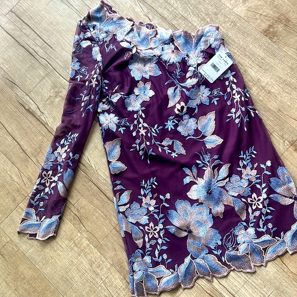 Free People NWT Rosalie Floral Embroidered One Sleeve Mini Dress, 2 - Picture 10 of 16